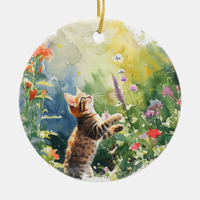 ADORABLE KITTEN SPIELEN MIT FRÜHBLUMEN KERAMIK ORNAMENT (Vorne)