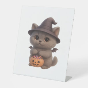 Adorable Kitten zu Halloween Hexenkostüm mit Pu Sockelschild