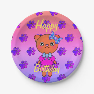 Adorable Kitty Cat Birthday Rainbow Pappteller