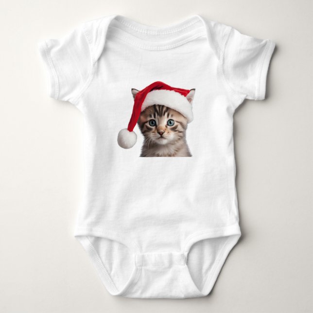 Adorable Kitty Cat mit Weihnachtsmannmütze, Santa  Baby Strampler (Vorderseite)