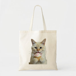 Adorable Kitty Eating Cupcake – Cute Pet Photograp Tragetasche