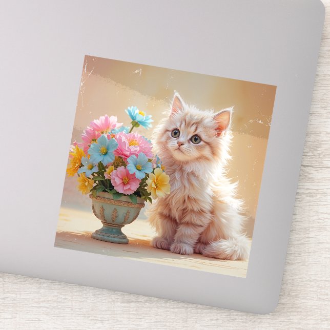 Adorable Kitty mit Bouquet von Blume Aufkleber (Detail)