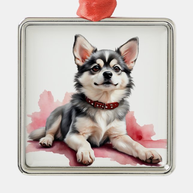 ADORABLE KLEINE FLÜFFY KLEE KAI HUND ORNAMENT AUS METALL (Vorne)