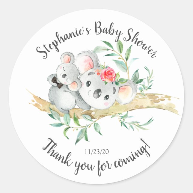 Adorable Koala Bear Boys Baby Dusche Gefallen Runder Aufkleber (Vorderseite)