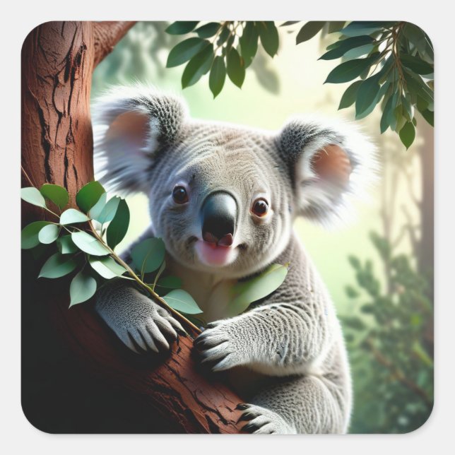 Adorable Koala Bear Quadratischer Aufkleber (Vorderseite)