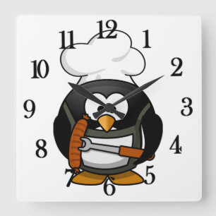Adorable Koch Penguin (individuell einstellbar) -  Quadratische Wanduhr