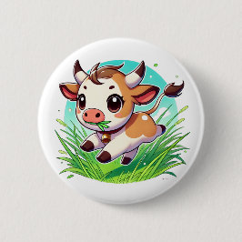 Adorable Kuh, die durch ein Feld läuft Button