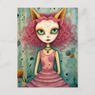 Adorable Lady mit Cat Oars Mixed Media Collage Postkarte