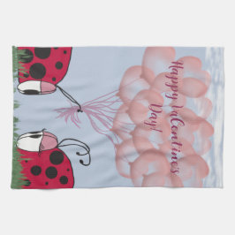 Adorable Ladybug mit Hübschem rosa Ballon Bouquet Geschirrtuch