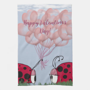 Adorable Ladybug mit Hübschem rosa Ballon Bouquet Geschirrtuch
