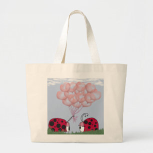Adorable Ladybug mit Hübschem rosa Ballon Bouquet Jumbo Stoffbeutel