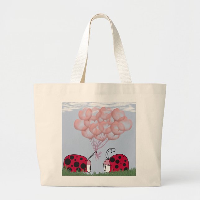 Adorable Ladybug mit Hübschem rosa Ballon Bouquet Jumbo Stoffbeutel (Vorne)