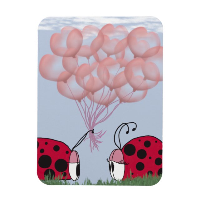 Adorable Ladybug mit Hübschem rosa Ballon Bouquet Magnet (Vertikal)