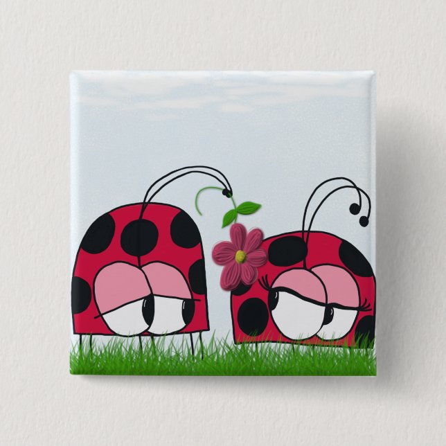 Adorable Ladybug Wog seine neue Liebe Cartoon Button (Vorderseite)