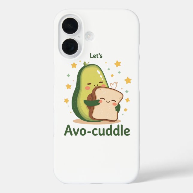 Adorable "Let's Avo-Cuddle" Food Pun iPhone 16 Hülle (Rückseite)