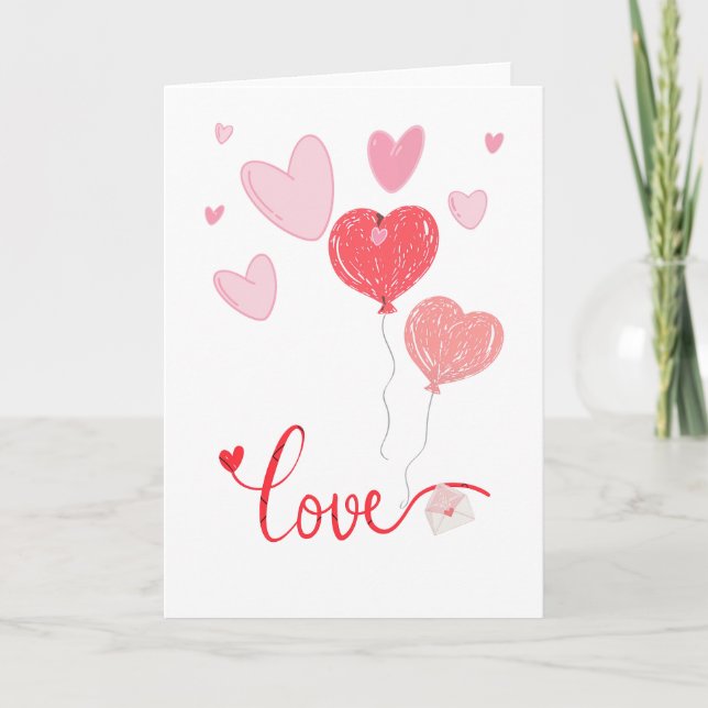 Adorable Liebe Balloons & Hearts - Niedlich Valent Dankeskarte (Vorderseite)