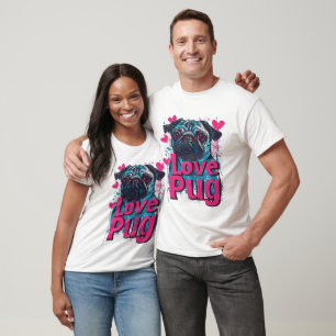 Adorable Liebe Mops mit rosa Herzen Valentinstag T-Shirt