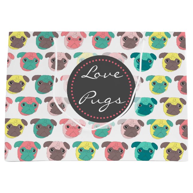 Adorable "Liebe Möpsen" farbige Möpsen Veranschaul Große Geschenktüte (Vorderseite)