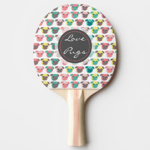 Adorable "Liebe Möpsen" farbige Möpsen Veranschaul Tischtennis Schläger