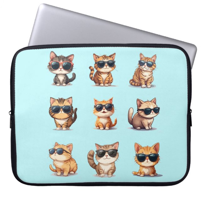 Adorable Light Blue Cat Theme Electronics Bag Laptopschutzhülle (Vorderseite)