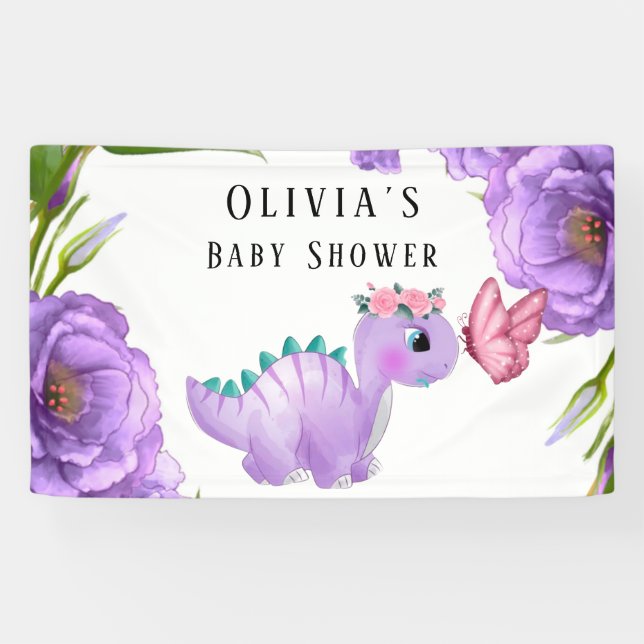 Adorable Lila Dinosaurier Blumenspülung Banner (Horizontal)