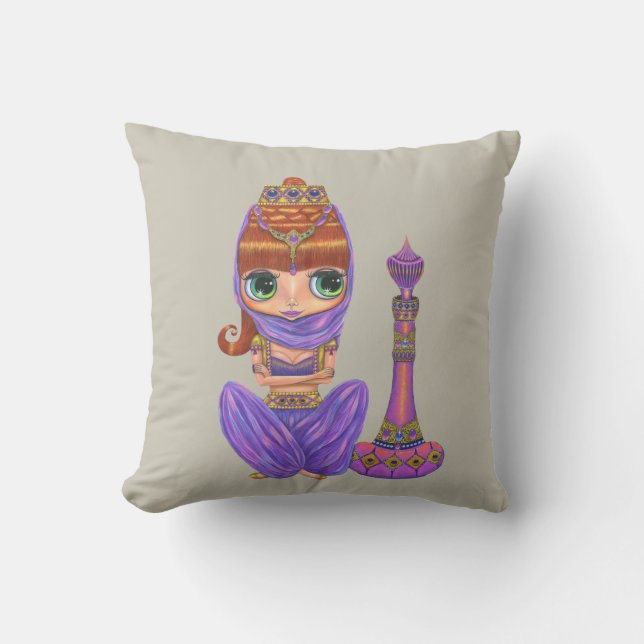Adorable Lila Genie Girl Große Augen Kissen (Vorderseite)