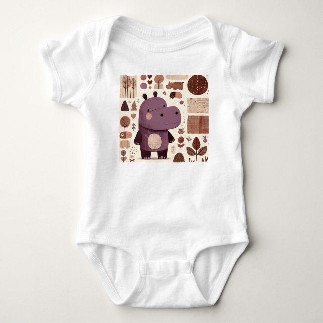 Adorable Lila Hippo Baby Strampler (Vorderseite)