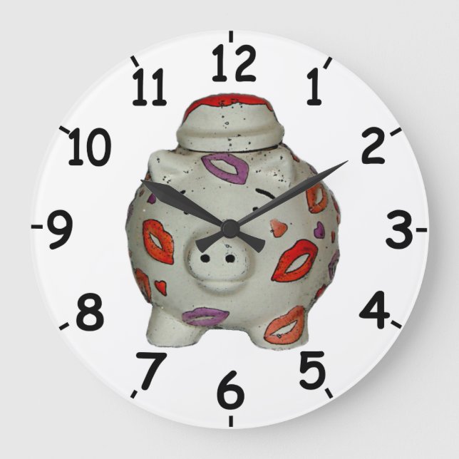 Adorable Lipstick Pig Große Wanduhr (Vorderseite)