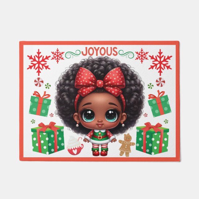 Adorable Little Afro Christmas Elf Girl Fußmatte (Vorderseite)