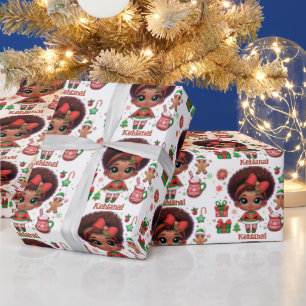 Adorable Little Afro Christmas Elf Girl Geschenkpapier