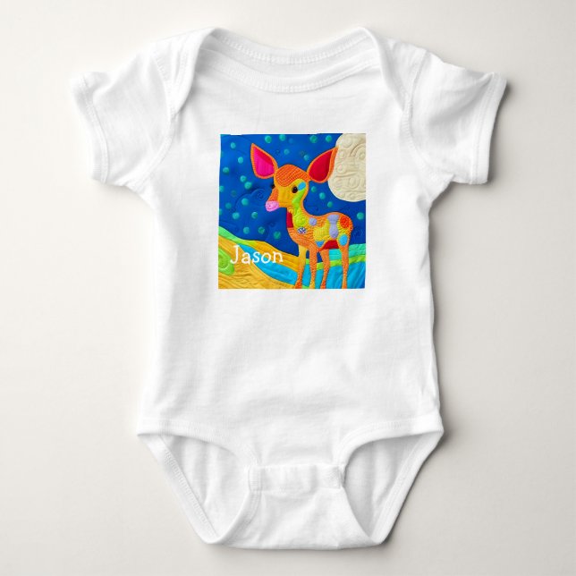 Adorable Little Baby Deer - quilt-like Design Baby Strampler (Vorderseite)
