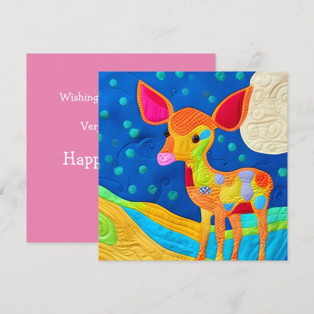 Adorable Little Baby Deer - quilt-like Design Karte (Vorne/Hinten)