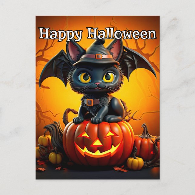 Adorable Little Black Kitty Cat | Frohe Halloween Postkarte (Vorderseite)