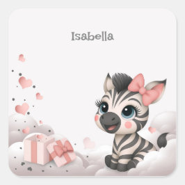 Adorable little cartoon zebra  quadratischer aufkleber