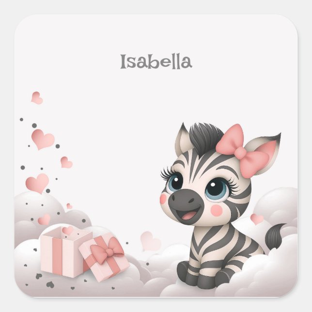 Adorable little cartoon zebra  quadratischer aufkleber (Vorderseite)