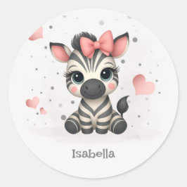Adorable little cartoon zebra  runder aufkleber