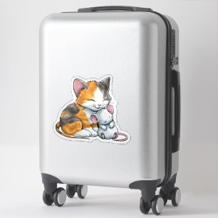 Adorable little cat and mouse best friends aufkleber
