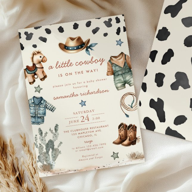 Adorable Little Cowboy ist unterwegs Baby Dusche Einladung (Von Creator hochgeladen)