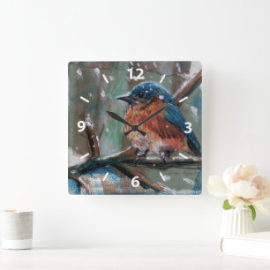 Adorable Little Eastern Bluebird Song Bird Quadratische Wanduhr