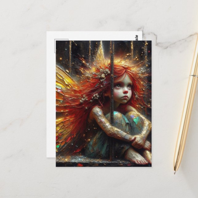 Adorable Little Fairy mit Rotem Haar Postkarte (Vorderseite/Rückseite Beispiel)