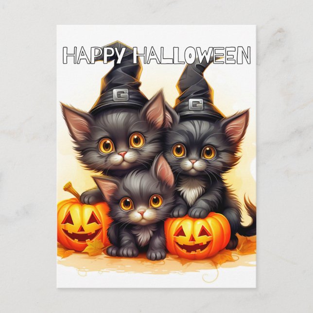 Adorable Little Halloween Kätzchen Postkarte (Vorderseite)