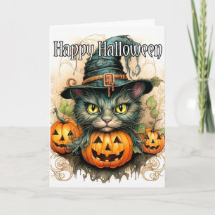 Adorable Little Kitty Cat Hexe   Frohe Halloween Karte