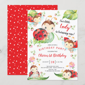 Adorable Little Lady Ladybug 1. Geburtstagsinvitat Einladung