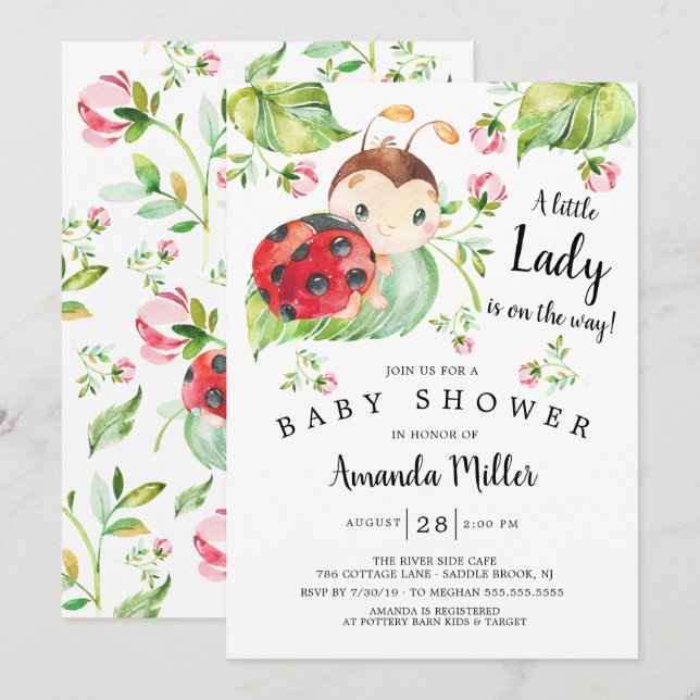 Adorable Little Lady Ladybug Babydusche Einladung (Vorne/Hinten)