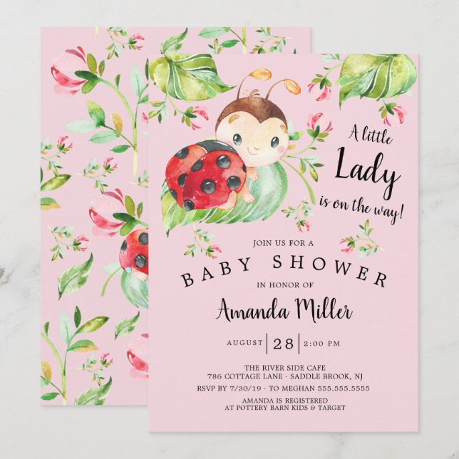 Adorable Little Lady Ladybug Babydusche Einladung (Vorne/Hinten)