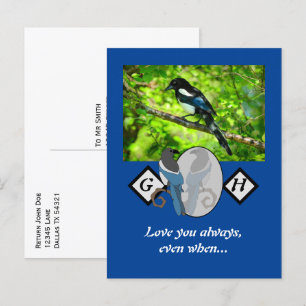Adorable Magpie Looking Glass Monogram w Foto Einladungspostkarte