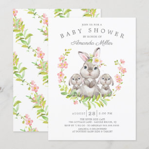 Adorable Mama & Baby Bunnies Twins Babydusche Einladung