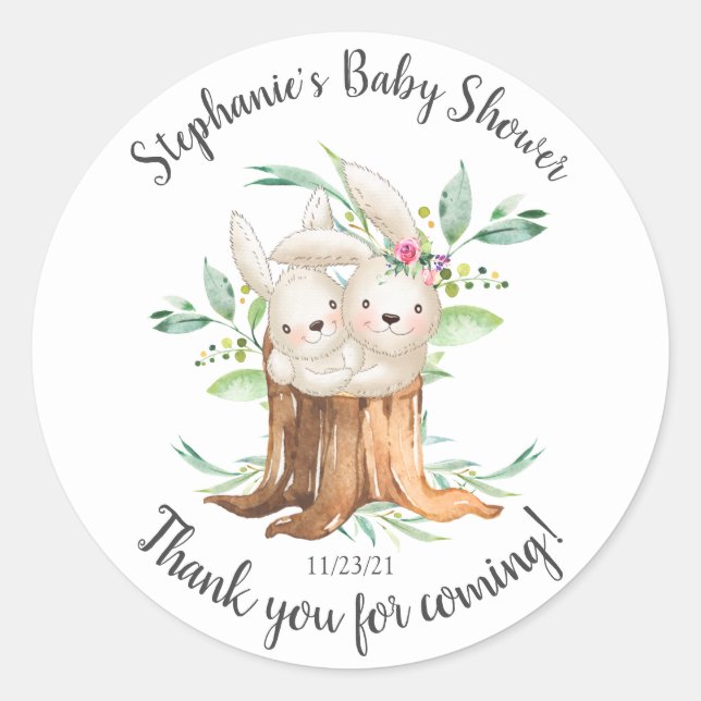 Adorable Mama & Baby Bunny Baby Dusche Gefallen Runder Aufkleber (Vorderseite)