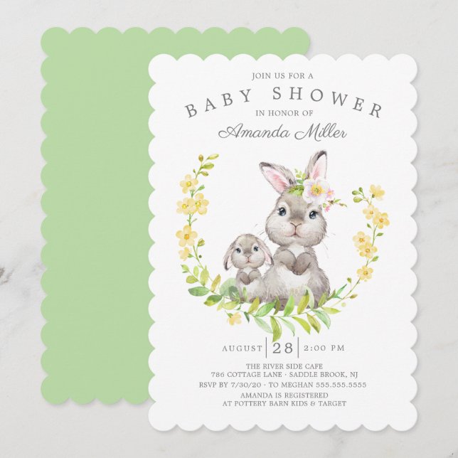 Adorable Mama & Baby Bunny Neutral Baby Dusche Einladung (Vorne/Hinten)