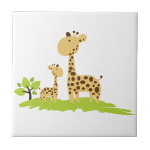 Adorable Mama & Baby Giraffe Grün & Gelb Fliese